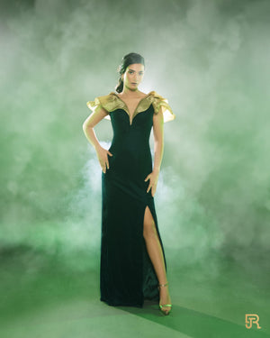 Black Dress with V golden neck