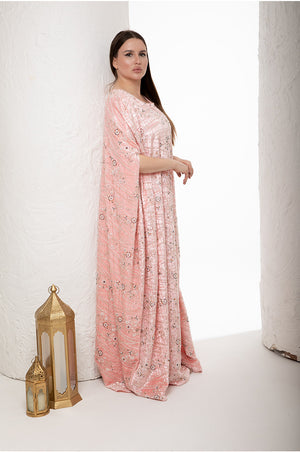 جلابية مخمل مطرزة، اللون: خوخي