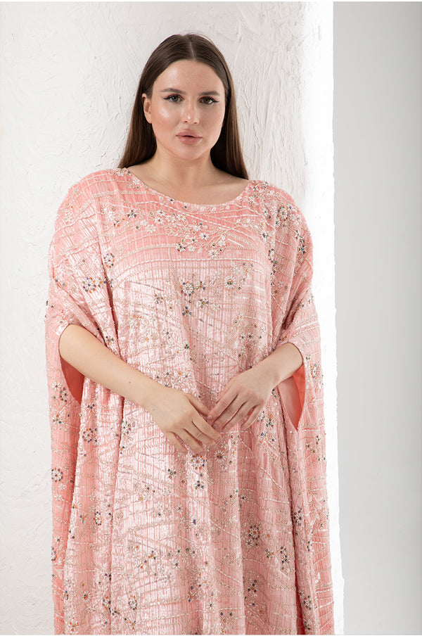 Embroidery Velvet Jalabiya , Color : Peach