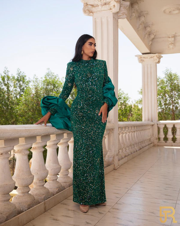 Green long evening dress