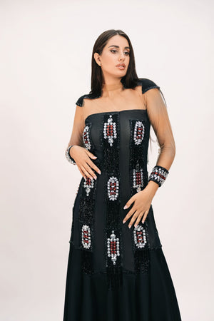 Hand embroidered black dress