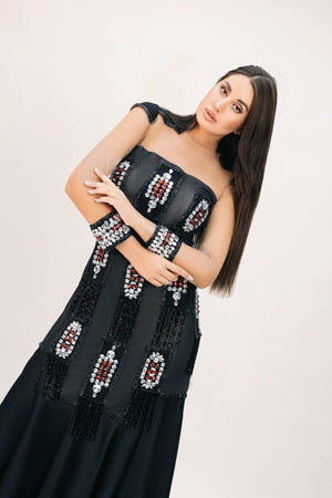 Hand embroidered black dress