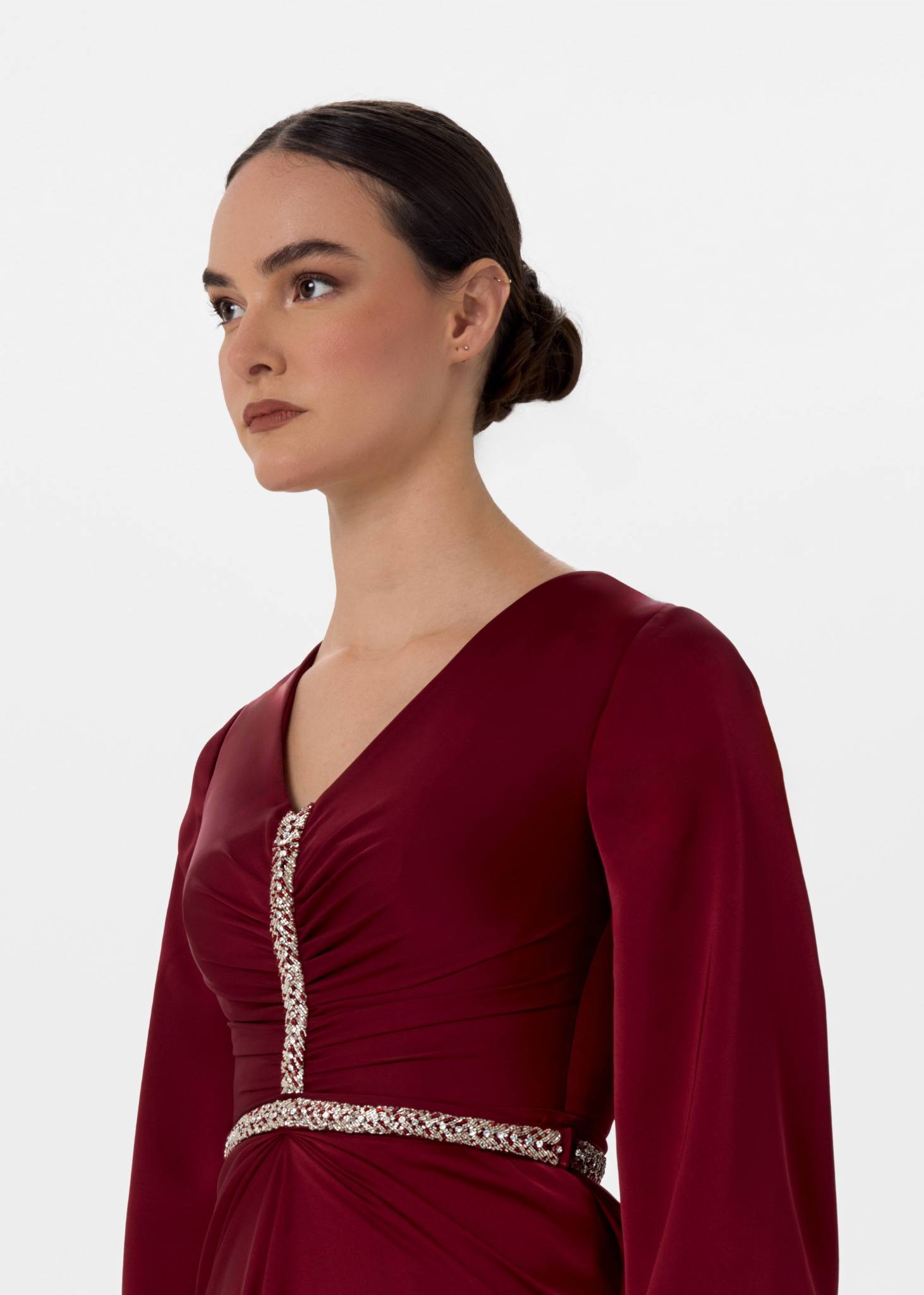 burgundy dress with feathers FIESTA FEATHER LONG DRESS IN BURGUNDY RED | CULT MIA