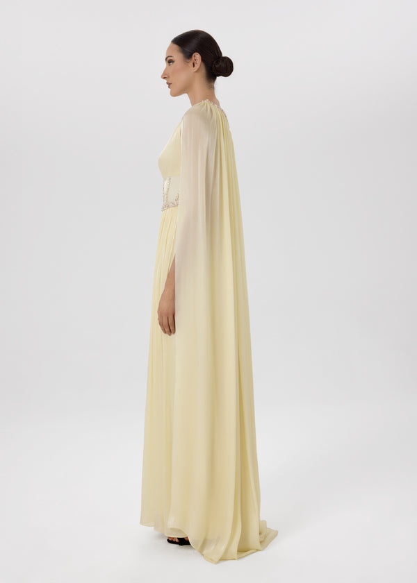 Celestine Cape Dress- Crystal Embellished Chiffon Evening Dress | Reem&Jolly Celestine Cape Dress- Crystal Embellished Chiffon Evening Dress | Reem&Jolly