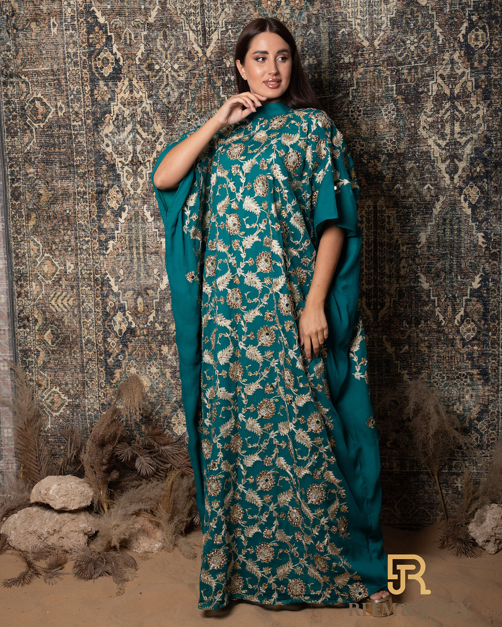 Gold embroidered, green jalabiya - A029