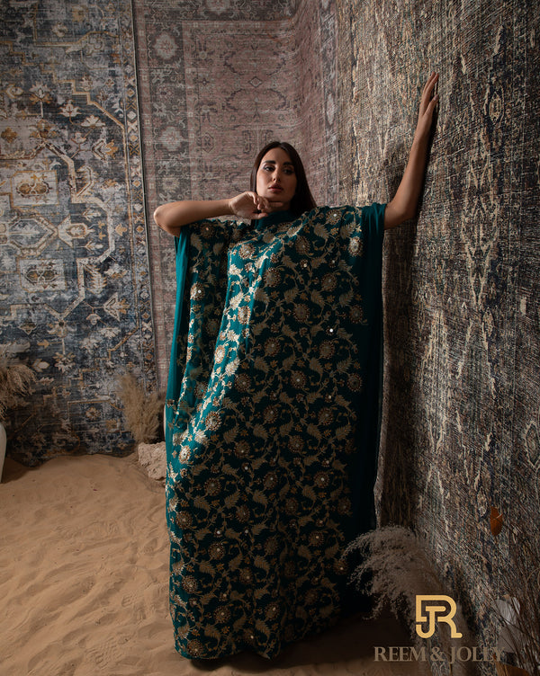 Gold embroidered, green jalabiya - A029