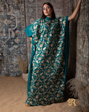 Gold embroidered, green jalabiya - A029