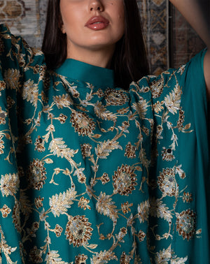 Gold embroidered, green jalabiya - A029