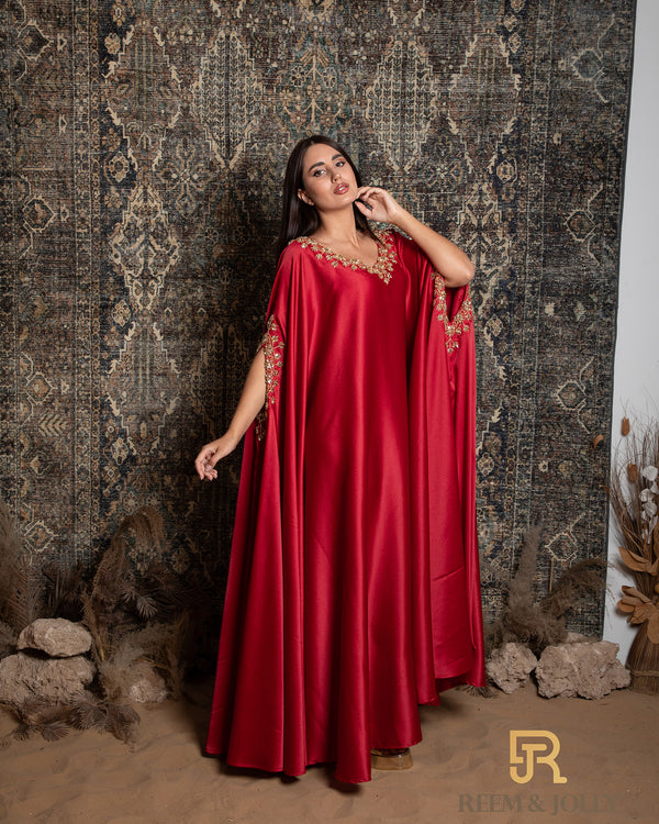 Arabian Dress , Handmade embroidered , Red color