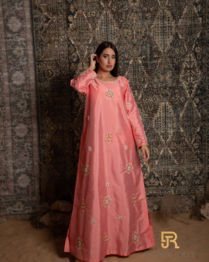 Pink hand embroidery jalabiya - A024