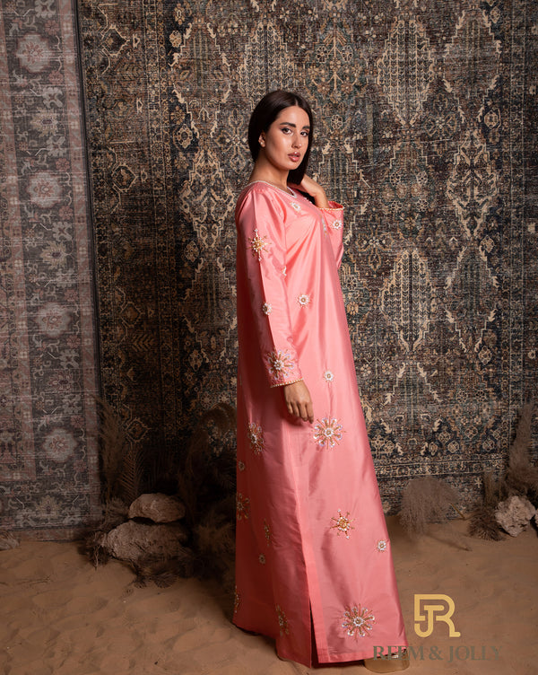 Pink hand embroidery jalabiya - A024