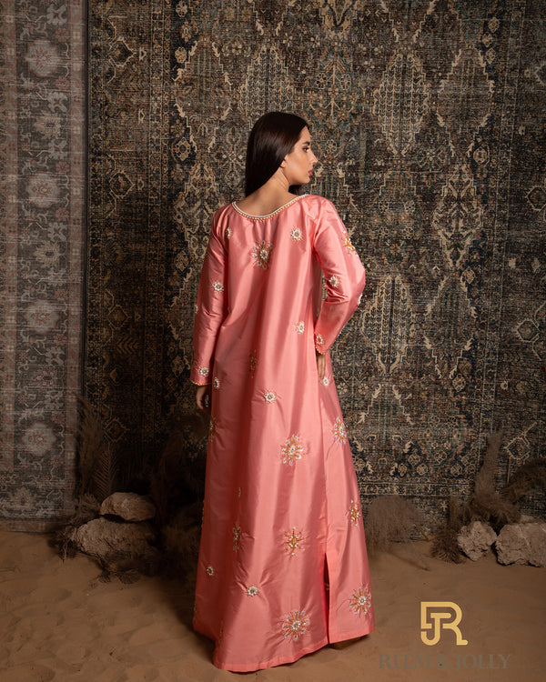 Pink hand embroidery jalabiya - A024