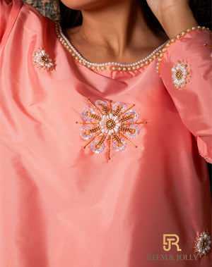 Pink hand embroidery jalabiya - A024