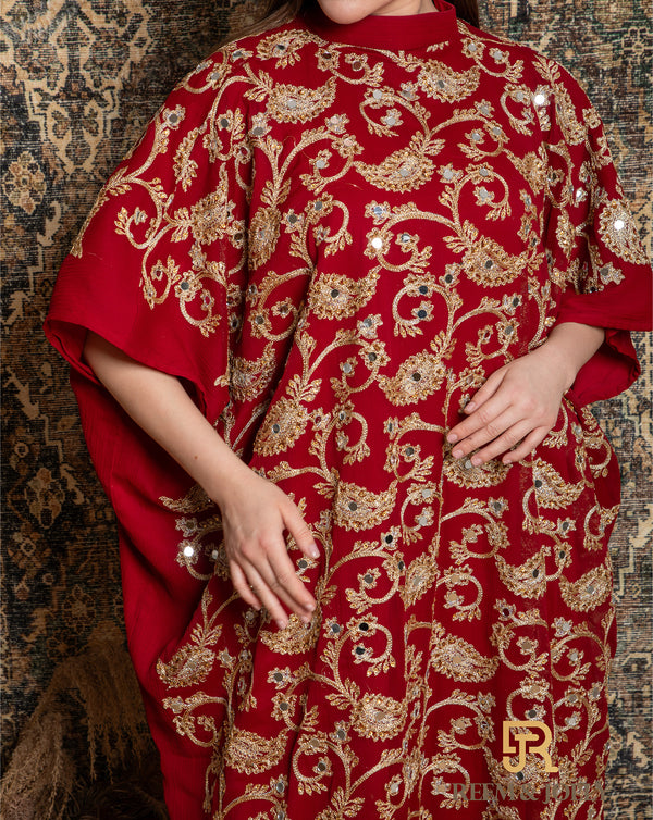 Gold Embroidred Red Jalabiya