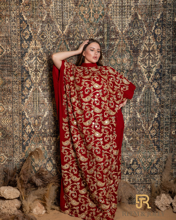 Gold Embroidred Red Jalabiya
