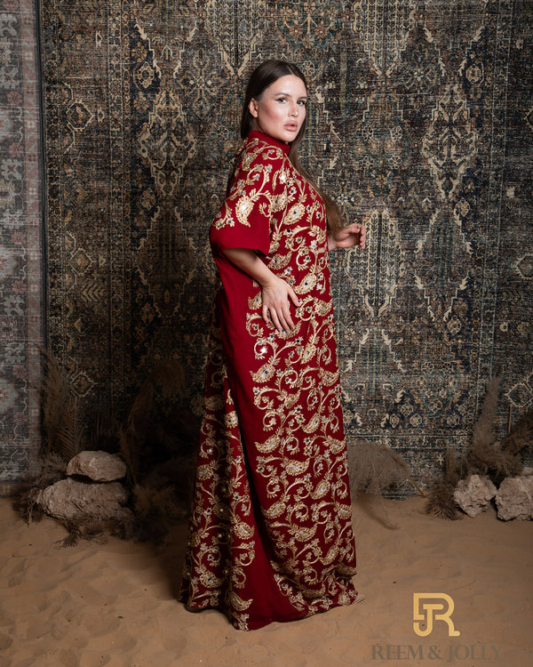Gold Embroidred Red Jalabiya