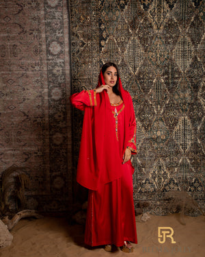 Embroidered silk jalabiya , red color