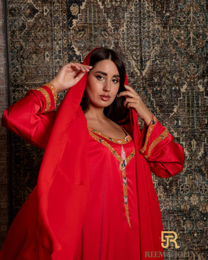 Embroidered silk jalabiya , red color