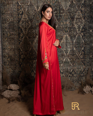 Embroidered silk jalabiya , red color