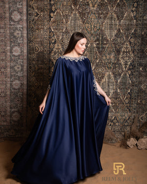 Arabian dress , embroidered hand made , blue color - A027