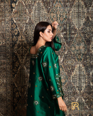 Hand embroidered green jalabiya - A025