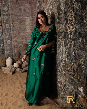 Hand embroidered green jalabiya - A025