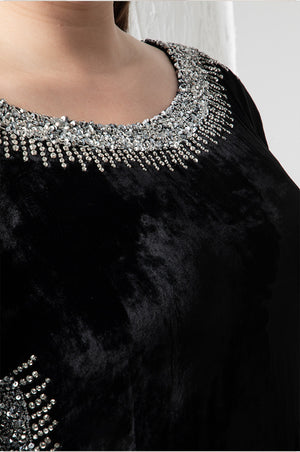 Loose Fit Jalabiya in velvet Fabric , Hand embroidered