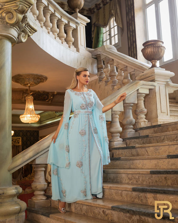 Baby blue color , embroidered shiffon kaftan