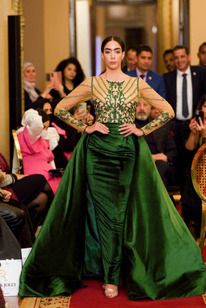 Velvet Green embroidered evening dress