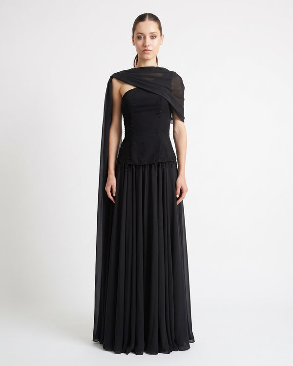 Onyx Drape Gown – front view