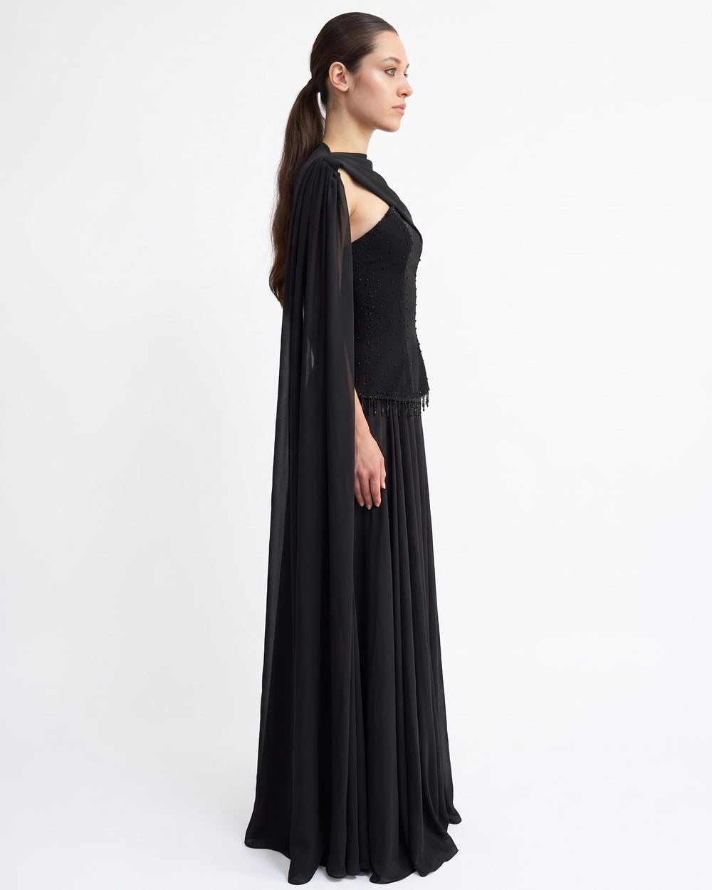 Onyx Drape Gown – front view