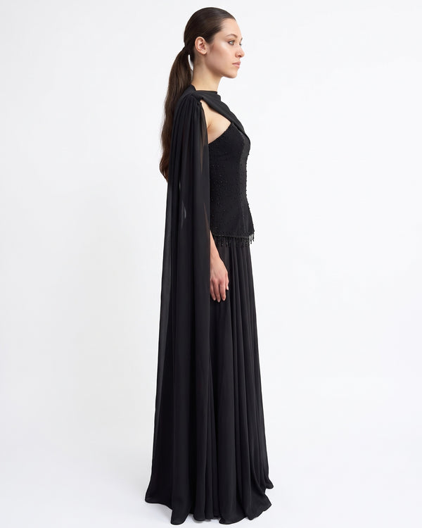 Onyx Drape Gown – side view