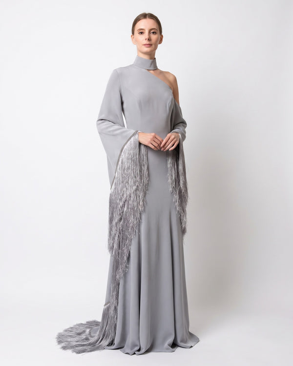 Argent Fringe Gown – front view