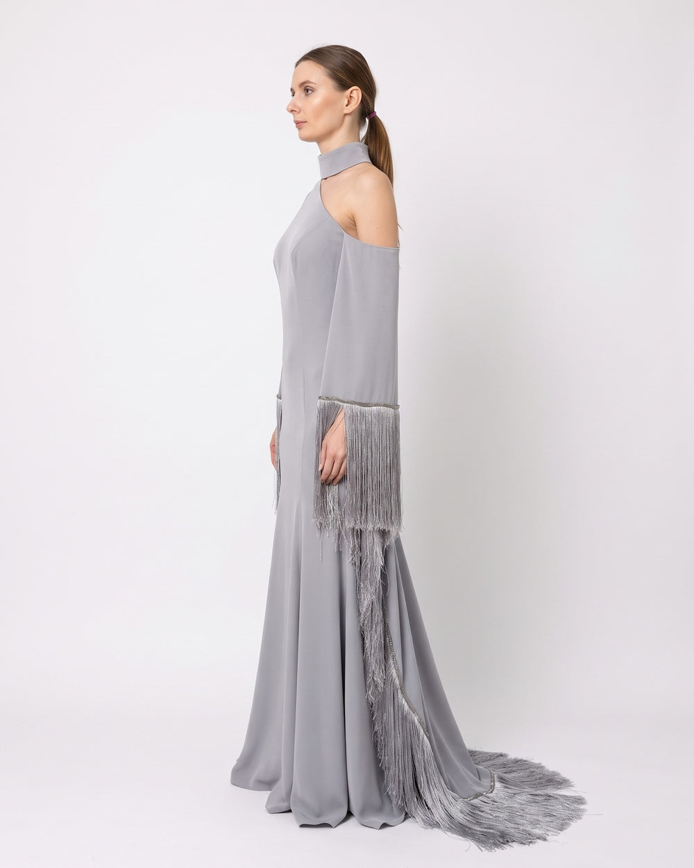 Argent Fringe Gown – front view