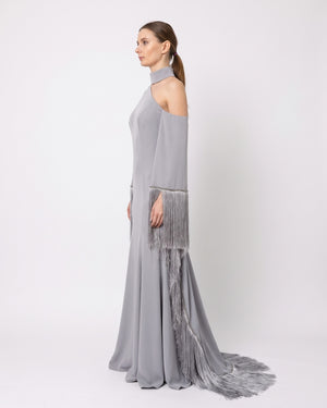 Argent Fringe Gown – side view