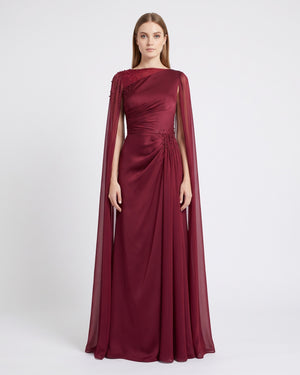 Bordeaux Cape Gown – front view