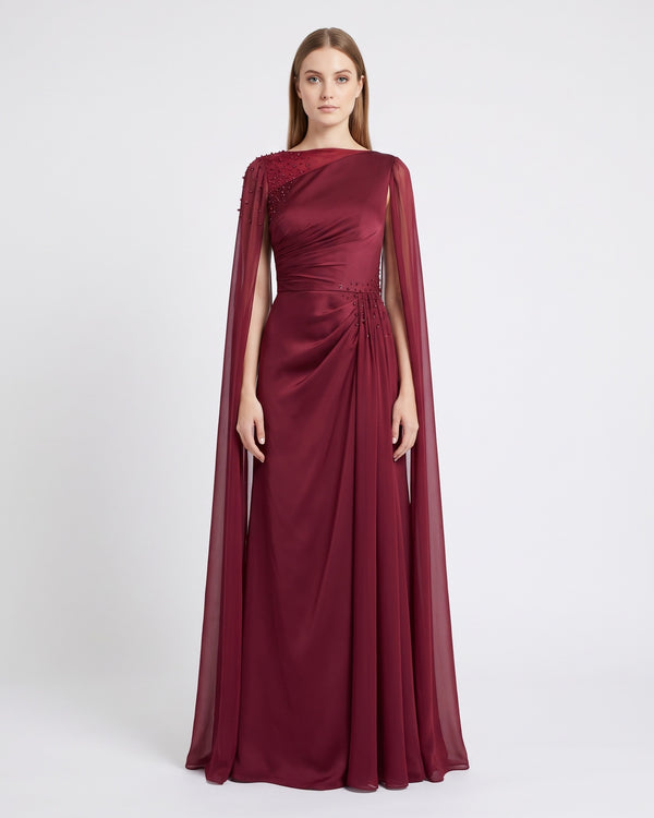 Bordeaux Cape Gown – front view
