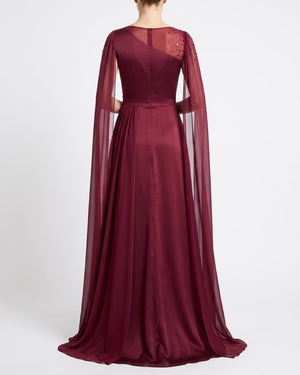 Bordeaux Cape Gown – back view
