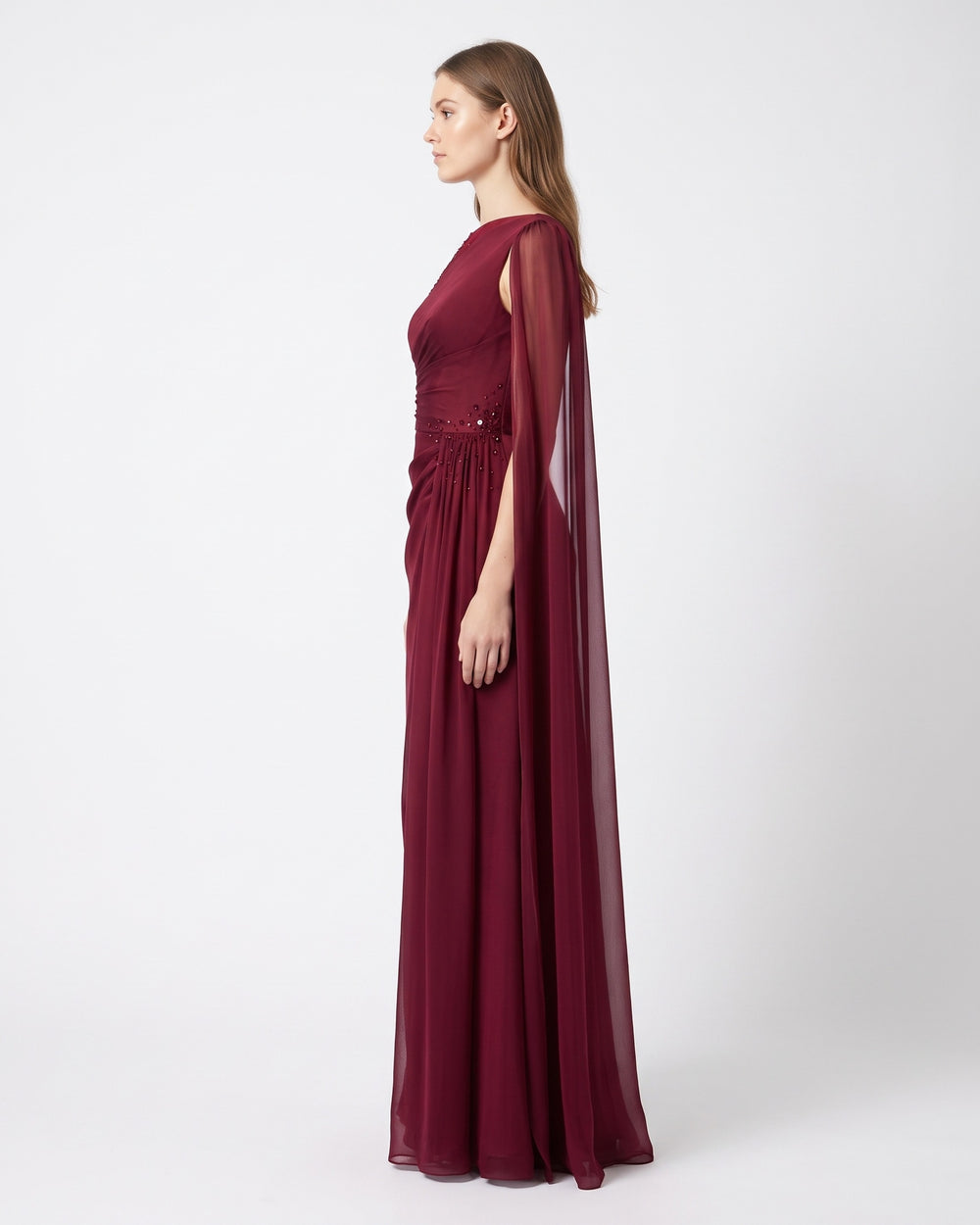 Bordeaux Cape Gown – front view