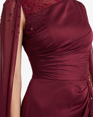 Bordeaux Cape Gown – detail view