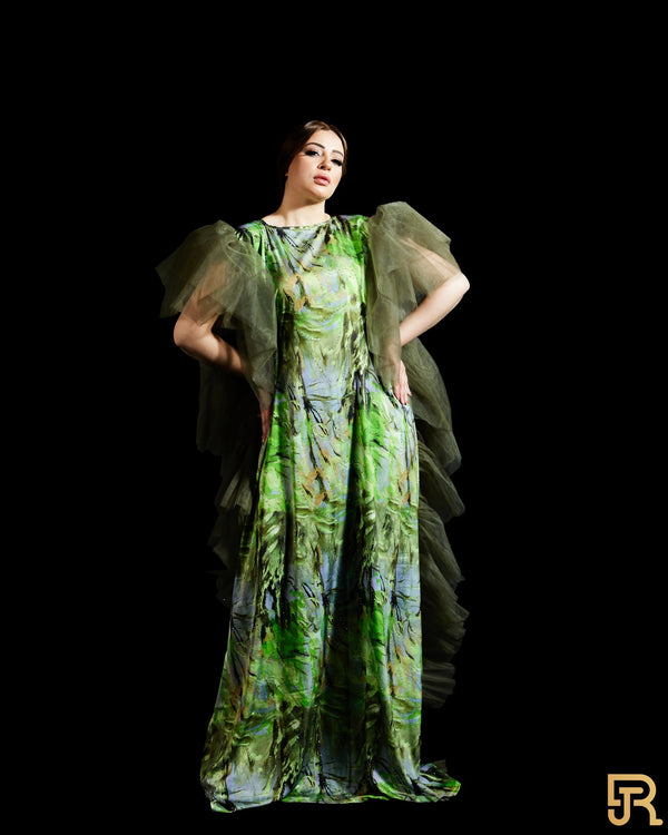 Silk Green Dress with Tulle