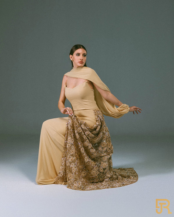 Beige off shoalder dress