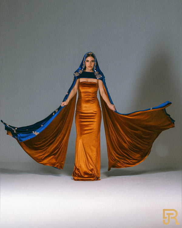 قفطان مخملي مطرز من قطعتين - A034