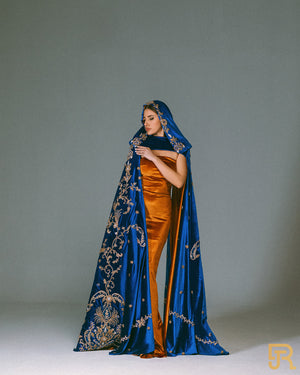 قفطان مخملي مطرز من قطعتين - A034