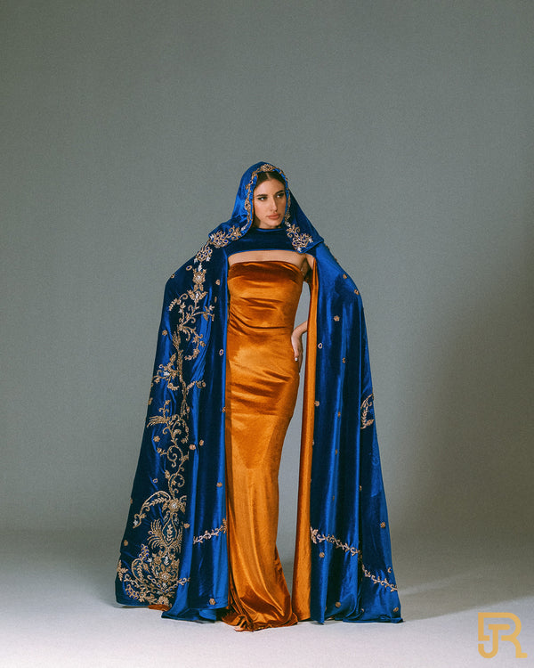 قفطان مخملي مطرز من قطعتين - A034