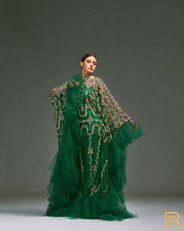 Embroidered Green kaftan - A041