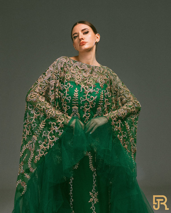 Embroidered Green kaftan - A041