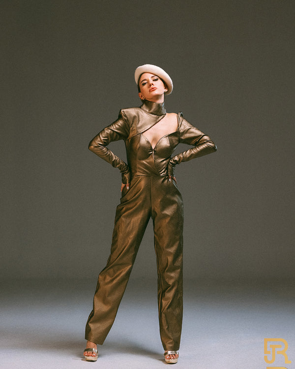 Brown leather jumpsuit - A040