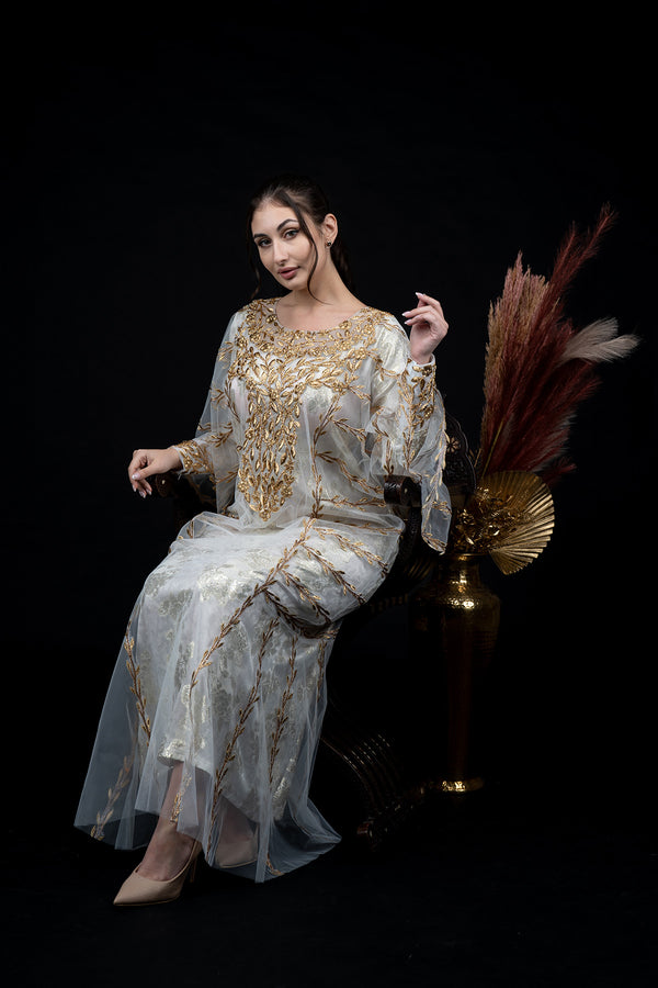 White Jalabiya with gold embroidery
