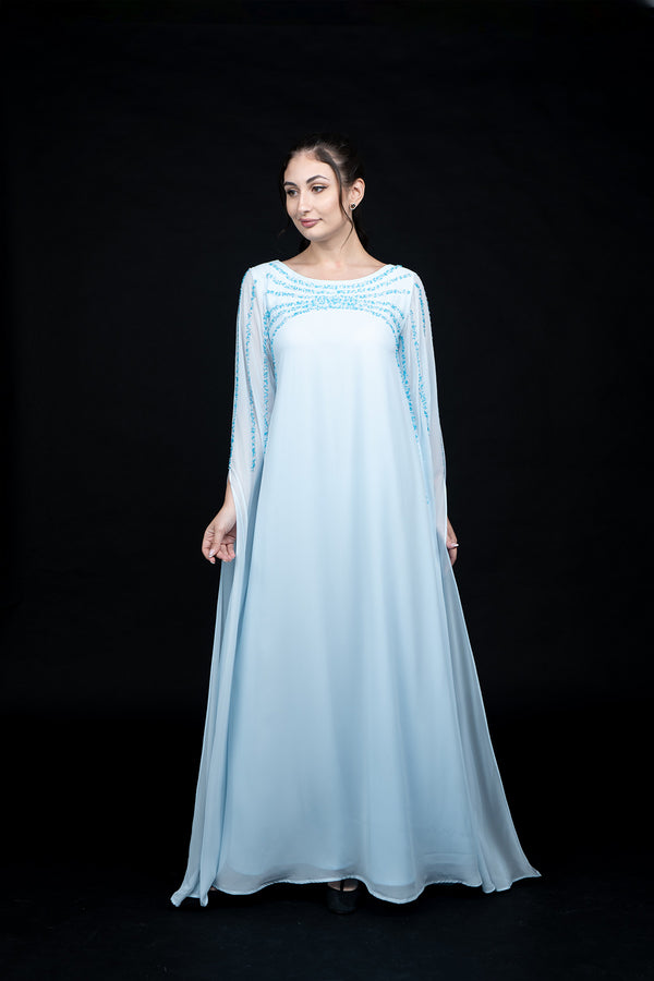 silk embroidered baby blue jalabiya
